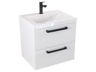 Szafki łazienkowe - Szafka Wisząca Z Umywalką ATH 50 cm - Biały Mat - Uchwyty Czarne Matowe - miniaturka - grafika 1