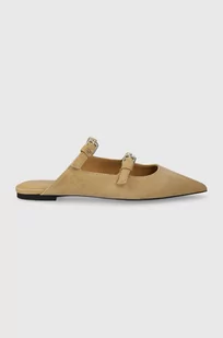 Tommy Hilfiger klapki zamszowe TH POINTE SUEDE MULE damskie kolor beżowy FW0FW07697 - Klapki i japonki damskie - miniaturka - grafika 1