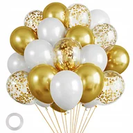 Baby shower i roczek - Balony Lateksowe Białe Złote Konfetti Party Dekoracje Urodziny Roczek - miniaturka - grafika 1
