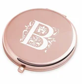 Lusterka do makijażu - Lusterko okrągłe różowe z grawerowanym inicjałem dla niej - miniaturka - grafika 1