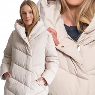 Kurtki damskie - KURTKA DAMSKA ZIMOWA PŁASZCZ PIKOWANA LUŹNA KAPTUR KRÓJ OVERSIZE MORAJ XXL ECRU - miniaturka - grafika 1