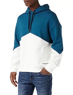 Armani Exchange Męska bluza z kapturem Color Block, przednie kieszenie, niebieski i biały, S - Bluzy męskie - miniaturka - grafika 1