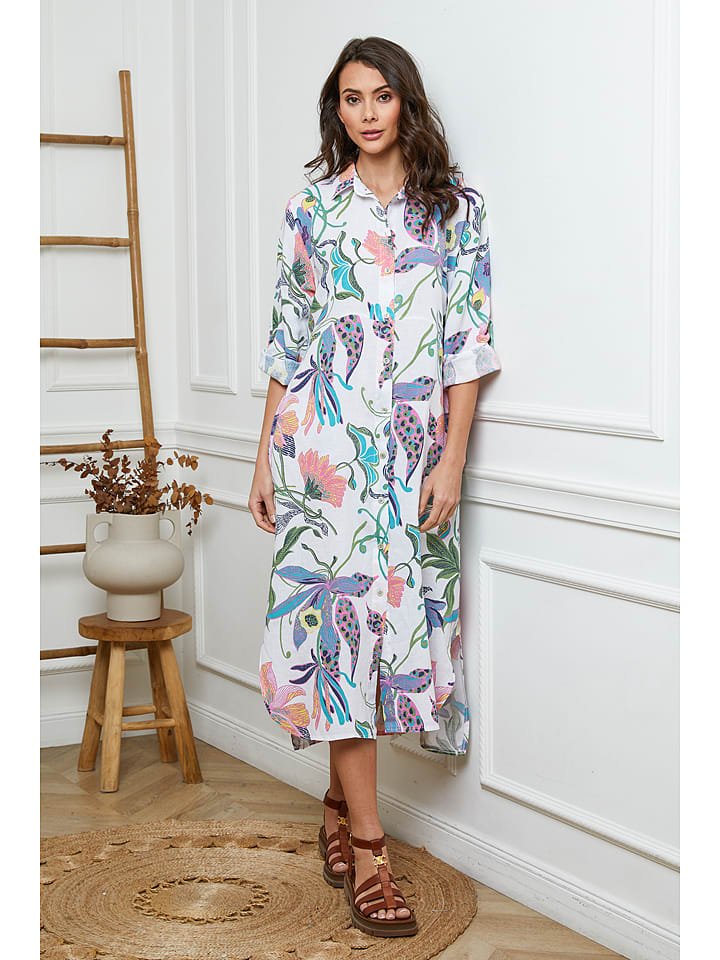 Fleur de Lin Lniana sukienka w kolorze białym