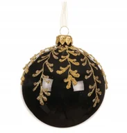 Bombki - Bombka choinkowa szklana 8 cm czarna ze złotym zdobieniem 1 szt. - miniaturka - grafika 1