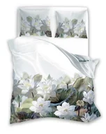 Pościel - Pościel satynowa 160x200 Nobile biała szara zielona kwiaty Faro - miniaturka - grafika 1