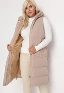 Kamizelki damskie - Jasnobeżowa Kamizelka Bezrękawnik na Suwak z Kieszeniami i Wykończeniem z Polaru Kliona - miniaturka - grafika 1