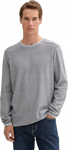 TOM TAILOR MĘSKI SWETER WĄSKI PASKOWANY SZARY Z OKRĄGŁYM DEKOLTEM l 17BA
