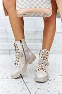 Botki damskie - Skórzane Botki Workery Maciejka Beżowe 05219-04-36 - miniaturka - grafika 1