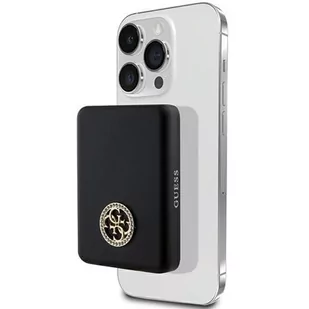Powerbank indukcyjny GUESS 4G Strassed Metal Logo MagSafe 15W 5000 mAh Czarny - Powerbanki - miniaturka - grafika 1