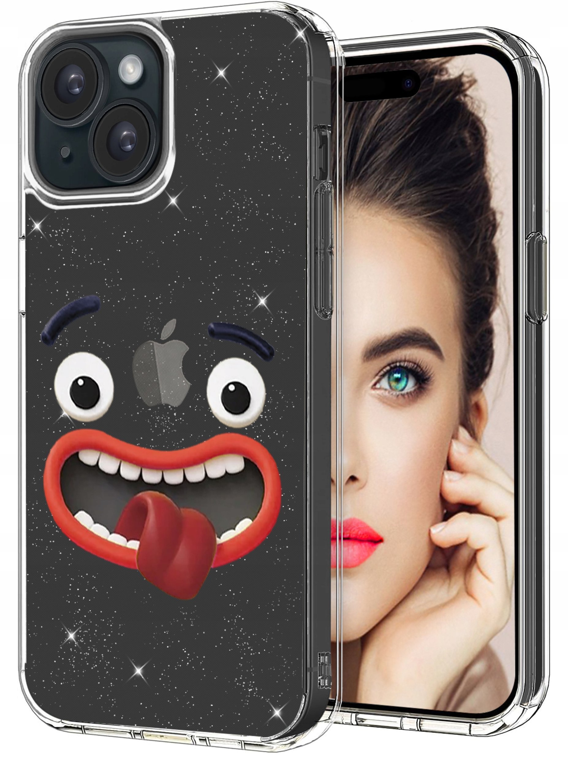 ETUI do Apple iPhone 15 Plus WZORY BROKAT CASE PRZEŹROCZYSTE PLECKI + SZKŁO
