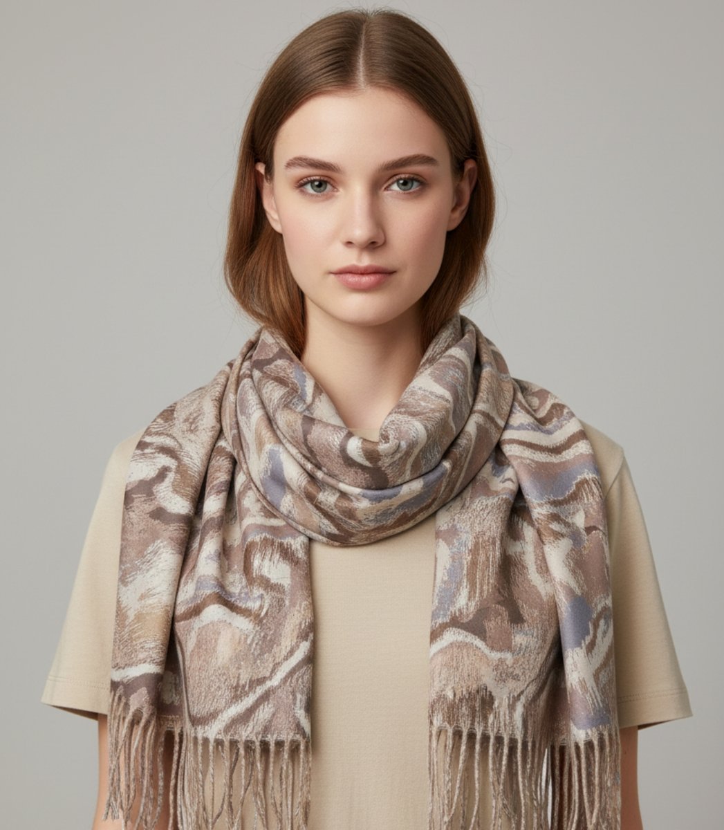 Chusta szal szalik z falistym delikatnym wzorem z frędzlami