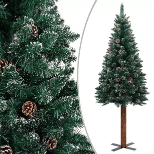vidaXL Smukła choinka z drewnem i śniegiem, zielona, 180 cm - Choinki - miniaturka - grafika 1