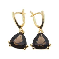 Wisiorki - Kolczyki - Kwarc dymny trójkąt (szlif diamentowy) w srebrze złoconym - miniaturka - grafika 1