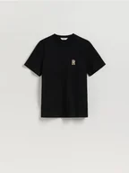 Koszulki męskie - Reserved - T-shirt regular z haftem - czarny - miniaturka - grafika 1