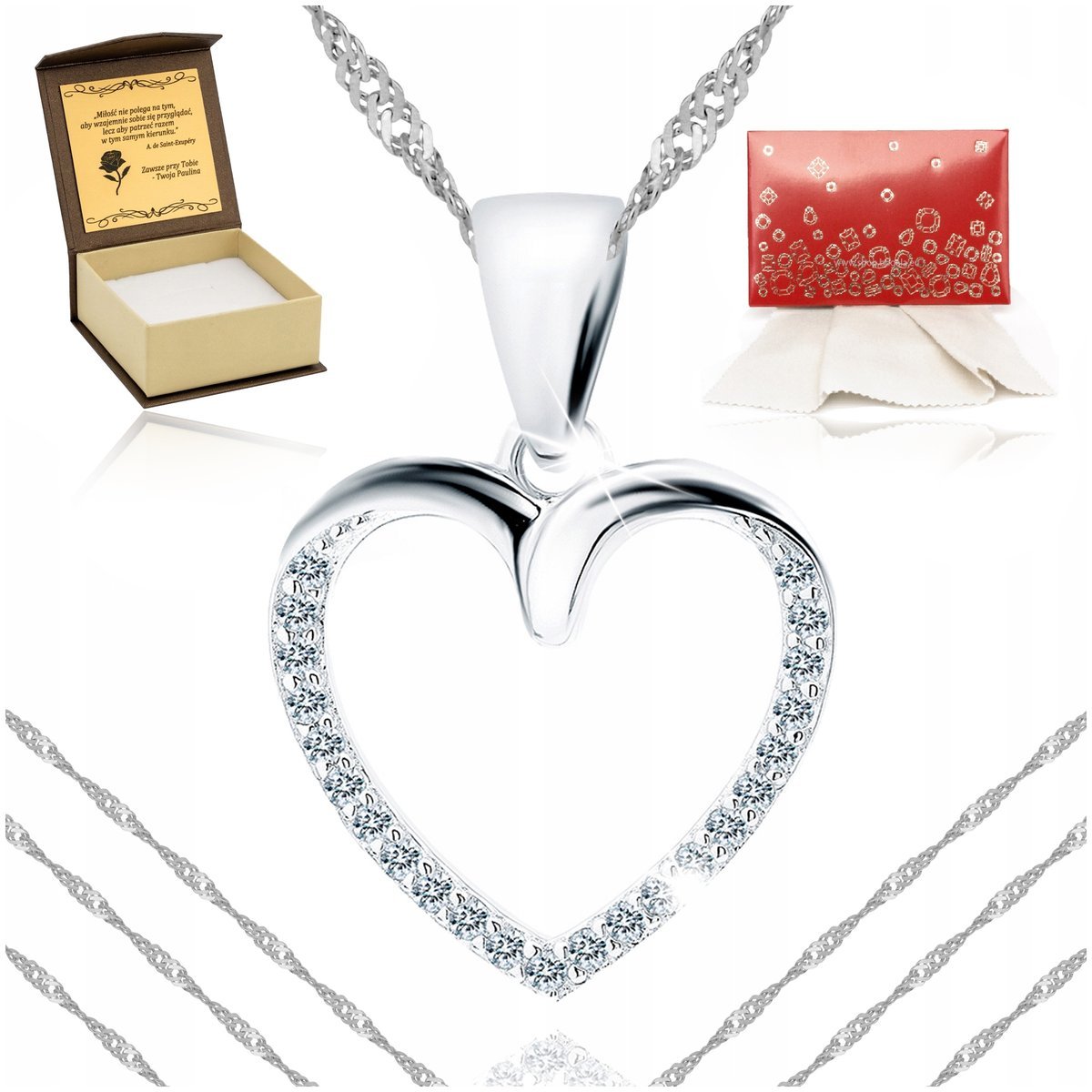 Srebrny Naszyjnik Serce 925 Prezent Dla Żony Mamy Babci Córki+Grawer Gratis