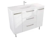 Szafki łazienkowe - Szafka Stojąca Z Umywalką ATH 100 cm D - Biały Wysoki Połysk - Uchwyty Stal Szczotkowana - miniaturka - grafika 1