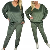 Dresy damskie - DRES WELUROWY komplet mięsisty przez głowę wygodny 42 44 XL 2XL khaki mi - miniaturka - grafika 1