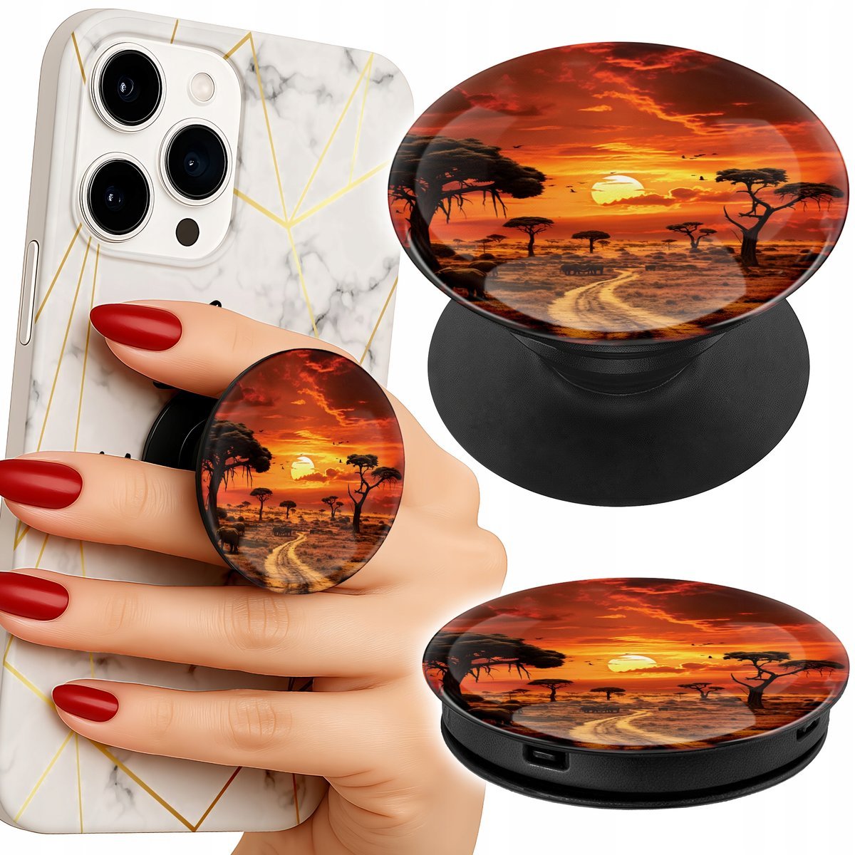 Uchwyt do telefonu Popsocket na palce/stojak SAFARI AFRYKA ZACHÓD SŁOŃCA