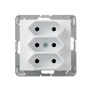 LEDart potrójne EURO, na płaskie wtyczki, bez uziemienia, bez ramki - Ospel Impresja GP-3Y/m/00, kolor biały, 16A/250V - Gniazdka elektryczne - miniaturka - grafika 1