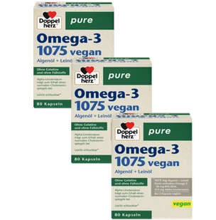 3x Doppelherz® pure Omega-3 1075 vegan, 3x80 kapsułek ZESTAW - Układ nerwowy - miniaturka - grafika 1