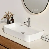 Umywalki - EMKE Umywalka ceramiczna 70x40x11 cm, Prostokątna Umywalka nablatowa z nawierconym otworem na baterię, brylantowa biel - miniaturka - grafika 1