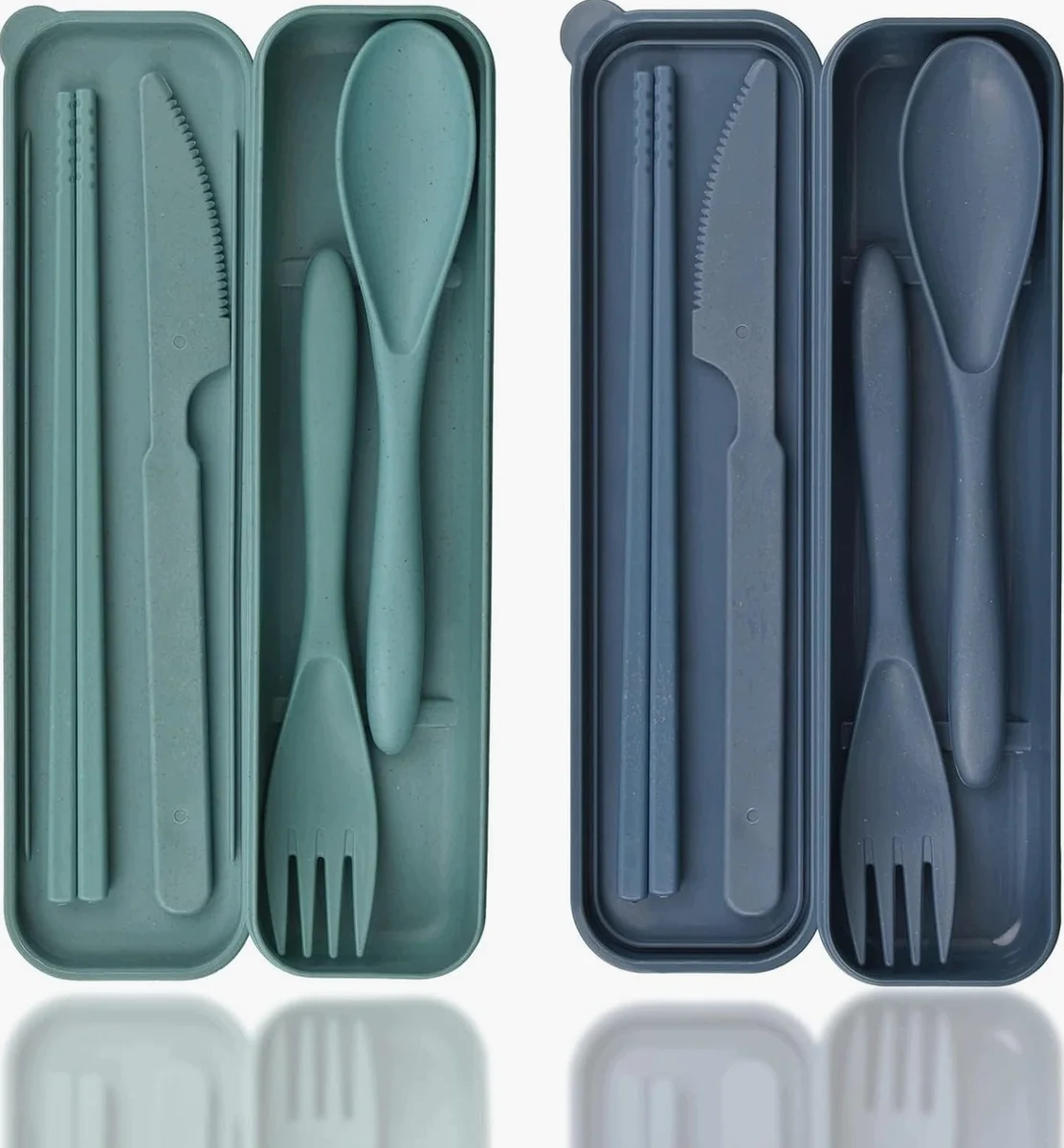 SZTUCIE 2 SZTUKI KEMPINGOWE WIELOKROTNEGO UZYTKU ZESTAW PLASTIKOWY ETUI