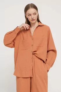 Koszule damskie - Billabong koszula bawełniana Swell damska kolor pomarańczowy relaxed z kołnierzykiem klasycznym ABJWT00487 - grafika 1
