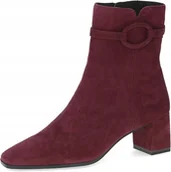 Botki damskie - CAPRICE BORDOWE BOTKI Z OZDOBNĄ KLAMRĄ I OBCASEM SŁUPEK 39 J6A - miniaturka - grafika 1