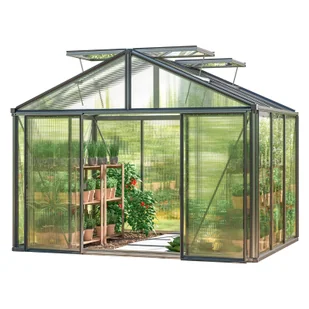 GFP szklarnia Asteria 21 Premium 311x235 cm - grube panele poliwęglanowe ok. 16 mm - kolor: antracytowy - Szklarnie ogrodowe - miniaturka - grafika 1