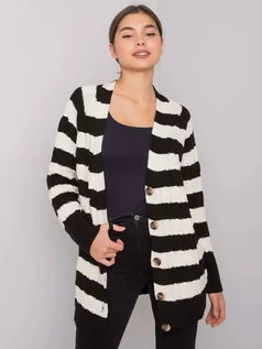 Swetry damskie - Sweter rozpinany czarno-biały klasyczny bez kaptura rozpinane dekolt w kształcie V rękaw długi guziki - grafika 1