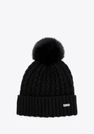 Czapki damskie - Czapka damska o splocie w drobny wzór czarna - miniaturka - grafika 1