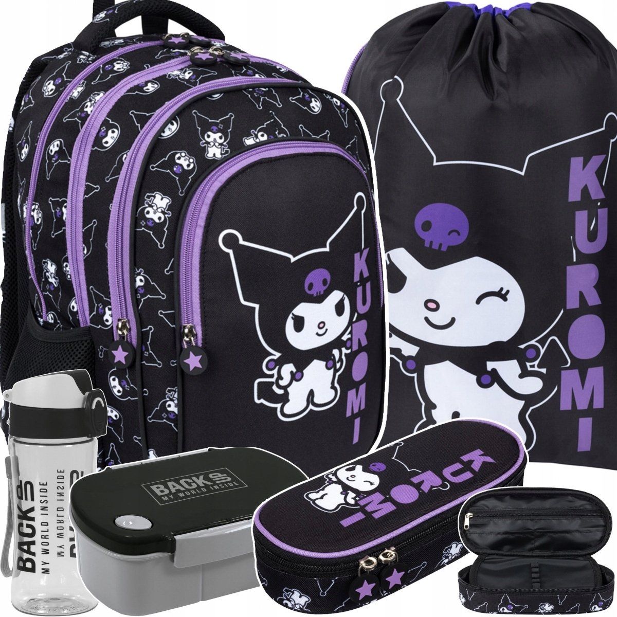 Kuromi Black Plecak Komplet 5w1 Majewski Dla Dziewczyny 4-komorowy