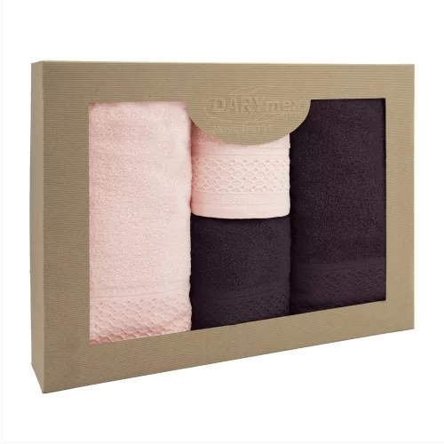 Ręcznik bawełna 100% bakłażan + róż kwarcowy komplet 2szt.50x90+2szt.70x140