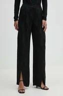 Spodnie damskie - Sisley spodnie z domieszką lnu kolor czarny szerokie high waist 43MELF05I - miniaturka - grafika 1