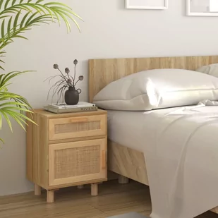 Szafka nocna, brązowe, lite drewno sosnowe i naturalny rattan - Szafki nocne - miniaturka - grafika 1