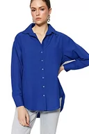 Koszule damskie - TRENDYOL Damska koszula damska z kołnierzem tkanym basic, oversize, kołnierz, tkana koszula, granatowy, 34 - miniaturka - grafika 1