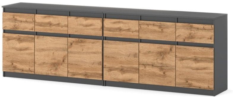 Komoda Duża Szafka 240cm Pojemna Nowoczesna 5 Szuflad Szary Mat Dąb Wotan