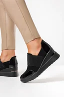 Półbuty damskie - Czarne półbuty damskie sneakersy na koturnie z kryształkami Casu SA293-1 - miniaturka - grafika 1