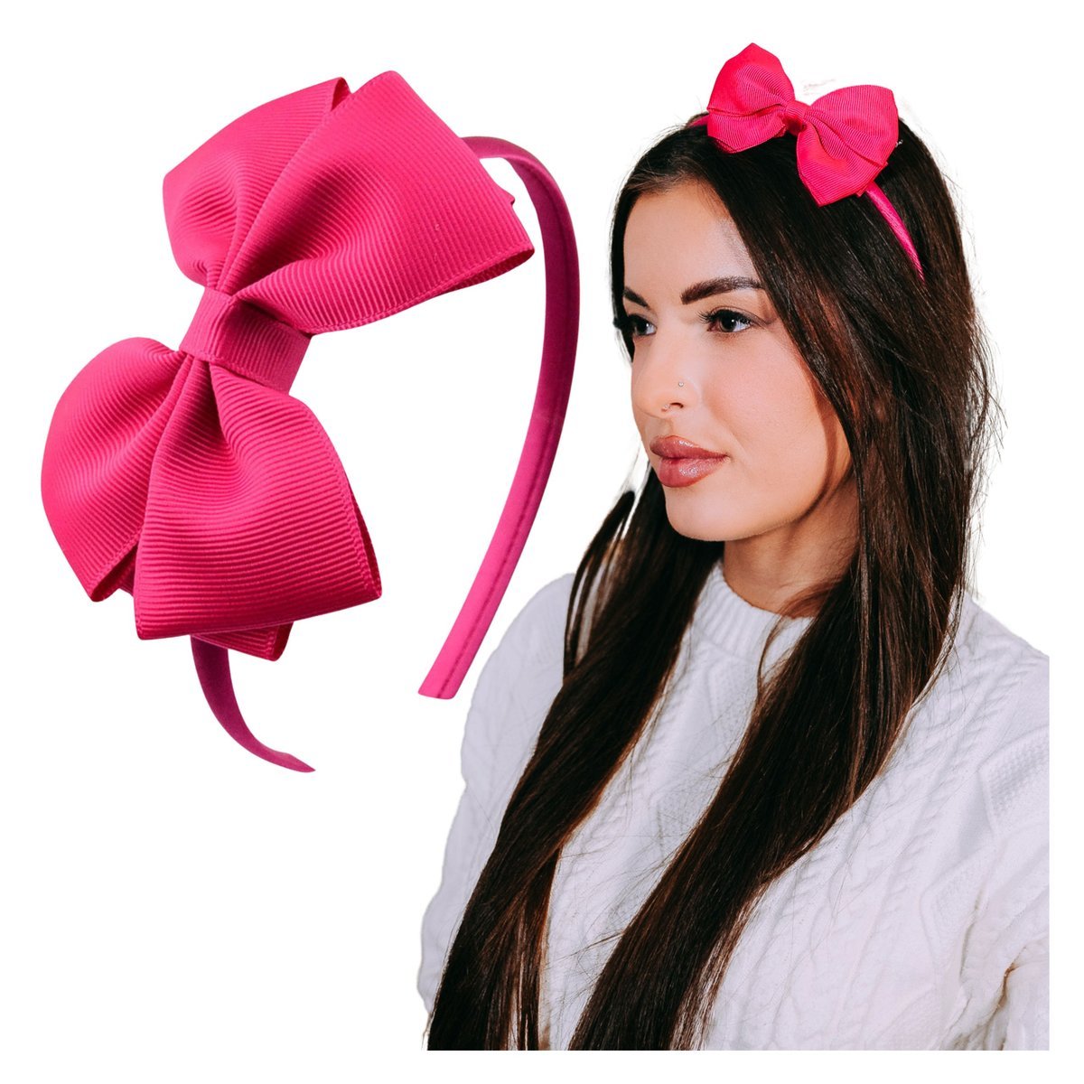 Opaska do Włosów Różowa na Głowę z Kokardą dla Dziewczynki Lekka