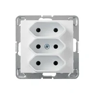 Gniazdka elektryczne - LEDart potrójne EURO, na płaskie wtyczki, bez uziemienia, bez ramki - Ospel Impresja GP-3Y/m/00, kolor biały, 16A/250V - miniaturka - grafika 1