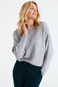 Swetry damskie - Szary sweter z dekoltem typu łódka - Greenpoint - miniaturka - grafika 1