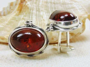 Spinki srebrne z bursztynem, handmade 814-101 - Spinki do mankietów i krawatów - miniaturka - grafika 1