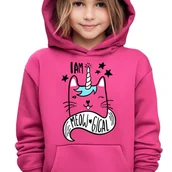 Bluzy dla dziewczynek - BLUZA DZIECIĘCA Z Kapturem 104 cm Malinowa KOT JEDNOROŻEC Ciekawe Wzory - miniaturka - grafika 1
