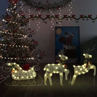 vidaXL Świąteczna dekoracja, renifery z saniami, 60 diod LED, złota - Oświetlenie świąteczne - miniaturka - grafika 1