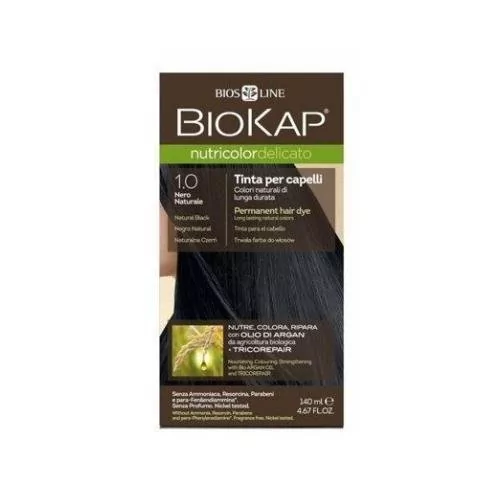 Bios Line S.P.A. BIOKAP NUTRICOLOR DELICATO 1.0 Naturalna Czerń, 140 ml