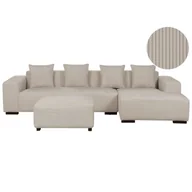 Narożniki - BELIANI Narożnik lewostronny z otomaną beżowy sztruksowy 4-osobowy sofa narożna z dodatkowymi poduszkami nowoczesny design - miniaturka - grafika 1