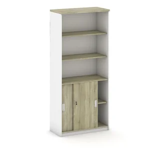 Szafa przesuwna MIRELLI A+, 800 x 400 x 1800 mm, biały/dąb sonoma - Szafy biurowe - miniaturka - grafika 1