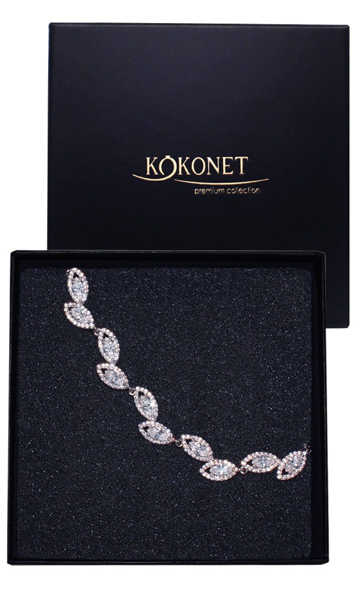 Bransoletka SREBRNA z listkami ślubna Glamour 18cm swarovski