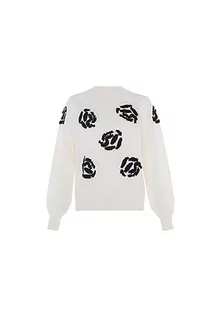Swetry damskie - faina Damski sweter kwiatowy dzianinowy okrągły dekolt dzianina wełna biały rozmiar M/L, biały (wollweiss), M - grafika 1