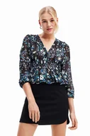 Bluzki damskie - Desigual bluzka 23WWBW06 WOMAN WOVEN BLOUSE LONG SLEEVE damska kolor granatowy w kwiaty - miniaturka - grafika 1